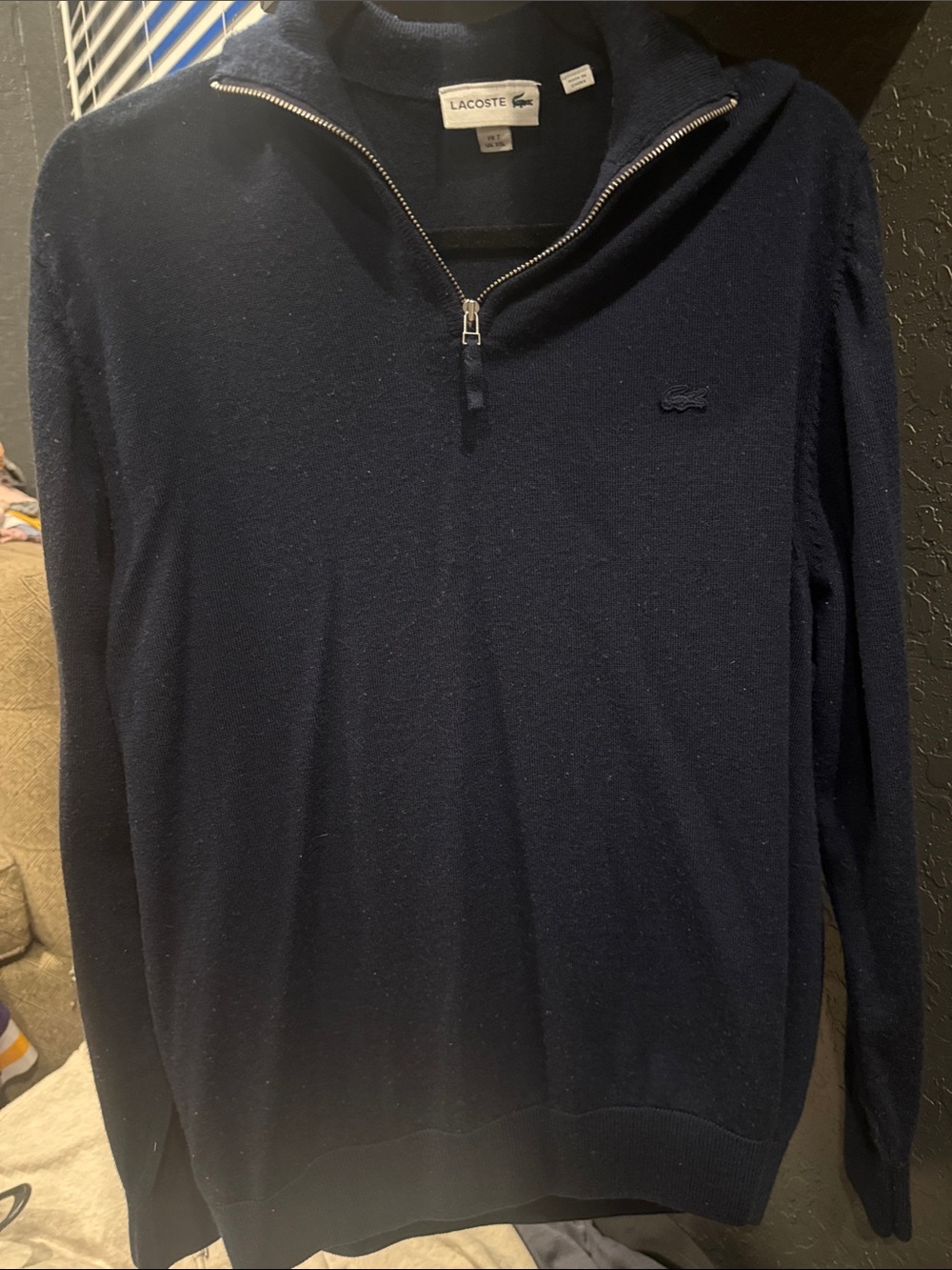 Lacoste Men's Navy Zip Mock-Neck Sweater